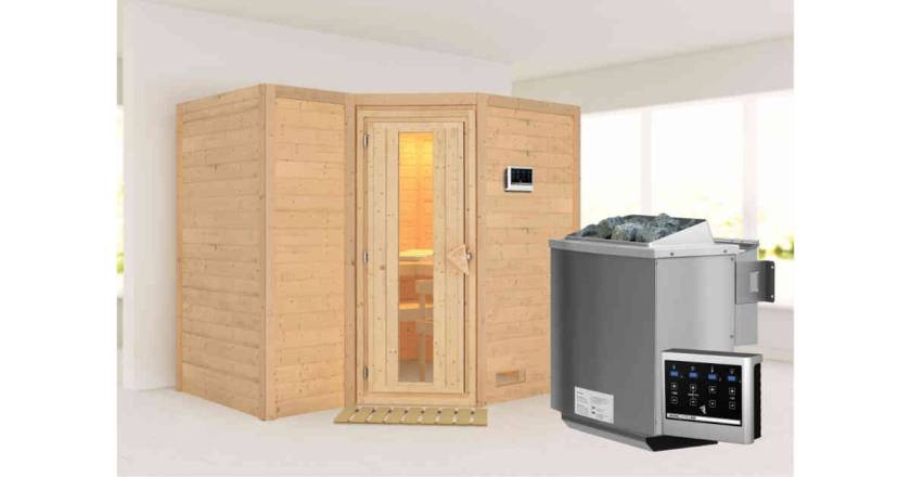 Karibu Sauna Sahib 2 + 9kW BIO-Kombiofen mit ext. Steuerung Easy