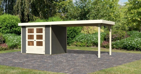 Karibu 19mm Gartenhaus Askola 3 mit Anbau 2,80m Terragrau