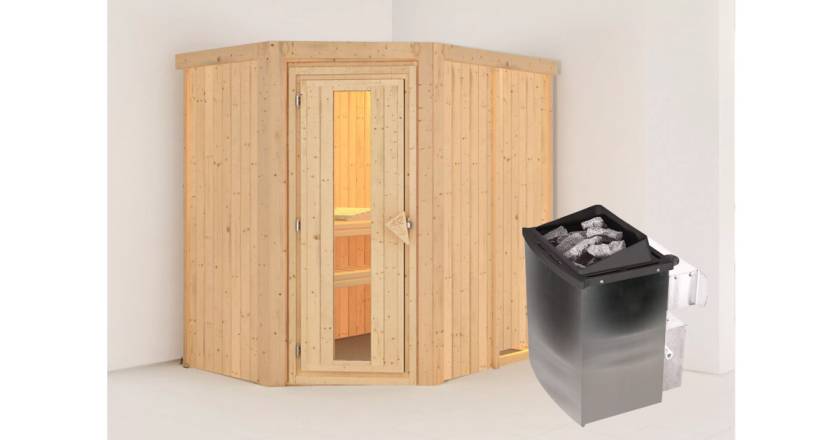 Karibu Sauna Carin + 9kW Saunaofen mit integrierter Steuerung