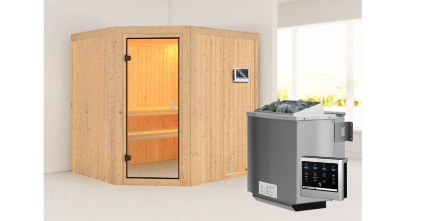 Karibu Sauna Bodo + 9kW BIO-Kombiofen mit ext. Steuerung Easy