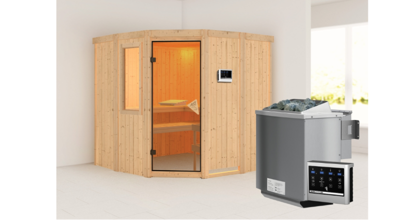 Karibu Sauna Simara 1 mit Fenster + 9kW BIO-Kombiofen mit ext. Steuerung Easy