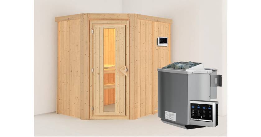 Karibu Sauna Carin + 9kW BIO-Kombiofen mit ext. Steuerung Easy