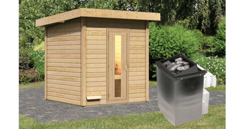 Karibu Sauna Hytti 2 naturbelassen mit 9 kW Ofen mit integrierter Steuerung