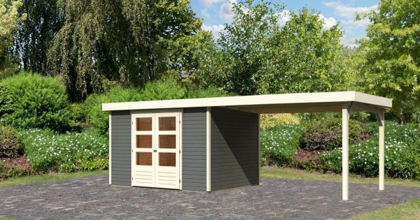 Karibu 19mm Gartenhaus Askola 5 mit Anbau 2,80m Terragrau