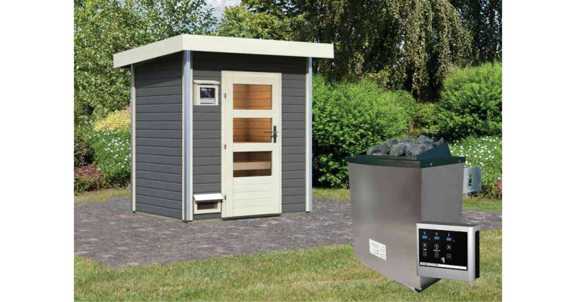 Karibu Sauna Jorgen Terragrau +9 kW Saunaofen mit ext. Steuerung Easy