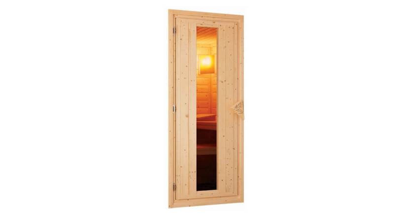 Karibu Sauna Gobin mit Dachkranz + 9kW Saunaofen mit ext. Steuerung