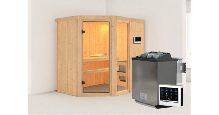 Karibu Sauna Fiona 1 + 9kW BIO-Kombiofen mit ext. Steuerung Easy