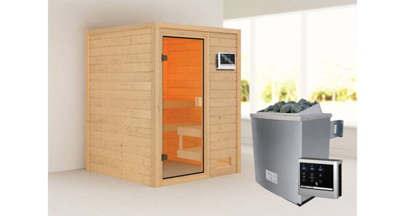 Karibu Sauna Sandra + 9kW Saunaofen mit ext. Steuerung Easy