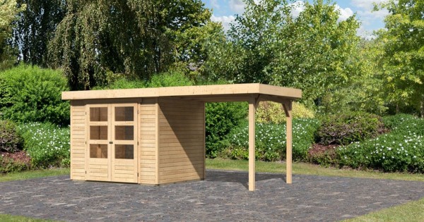 Karibu 19mm Gartenhaus Askola 3 mit Anbau 2,40m unbehandelt