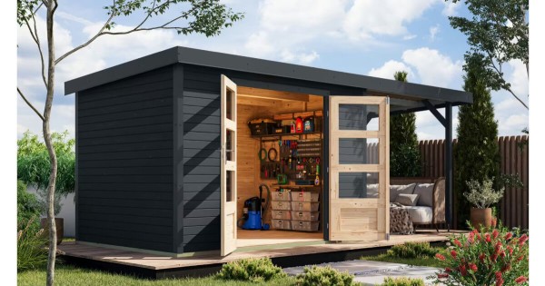 Karibu Hybridhaus Jupiter 4 C mit Anbau 299 x 214 cm anthrazit