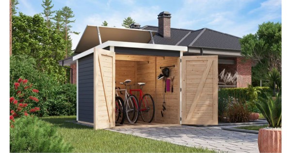 Karibu 19mm Fahrradgarage 3 terragrau mit Solaranlage