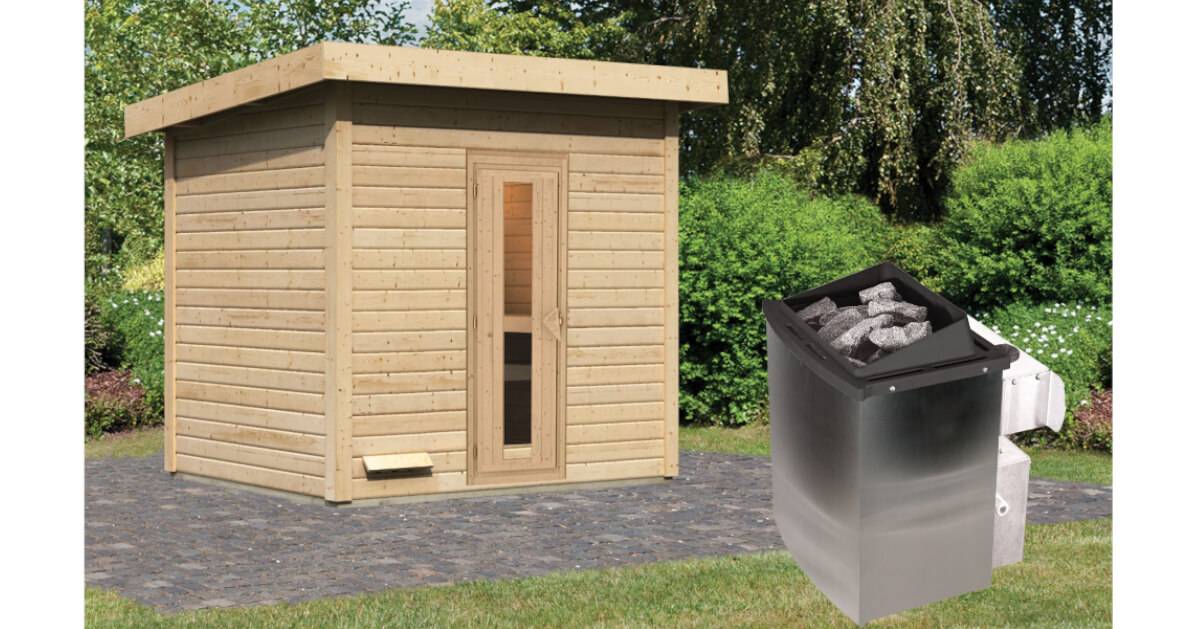 Karibu Sauna Hytti 3 naturbelassen mit 9 kW Ofen mit integrierter Steuerung