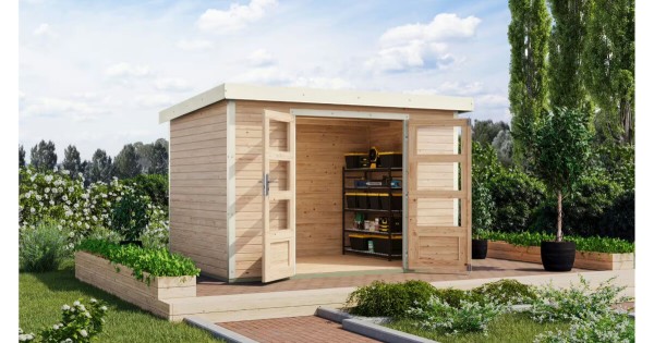 Karibu Hybrid Gartenhaus Jupiter 4 A 19 mm Blockbohlenhaus 299x214 cm unbehandelt