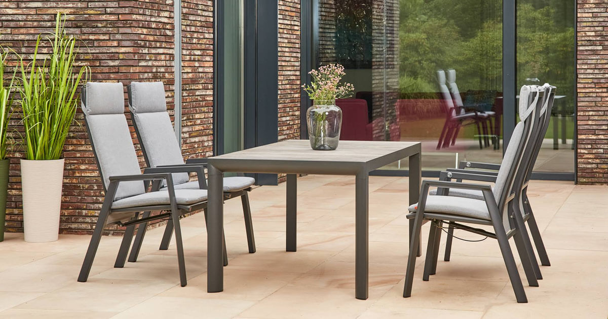 Siena Garden Gartenmöbel Set mit Silva Keramiktisch und 4 Valencia Dining  Move Gartensesseln | Sessel