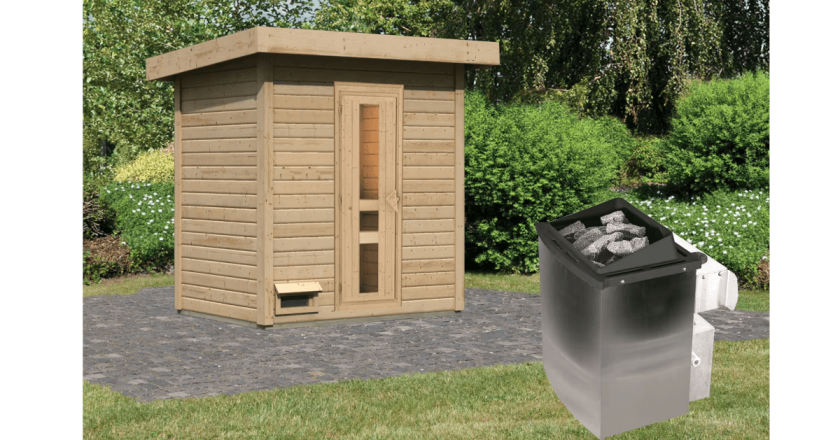 Karibu Sauna Hytti 1 naturbelassen mit 9 kW Ofen mit integrierter Steuerung