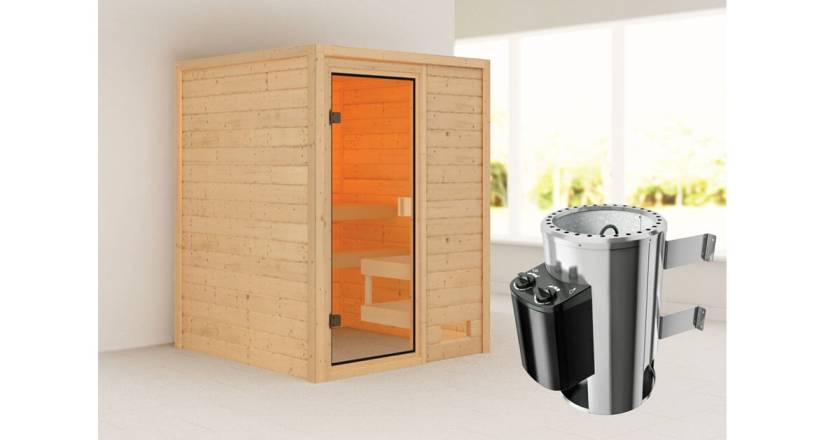 Karibu Sauna Sandra + 3,6kW Plug&Play Ofen integrierte Steuerung