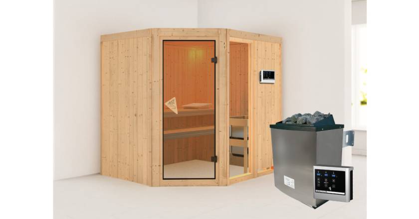 Karibu Sauna Fiona 2 + 9kW Saunaofen mit ext. Steuerung