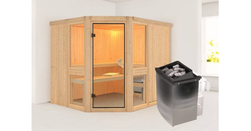 Karibu Sauna Amelia 3 + 9kW Saunaofen mit integrierter Steuerung