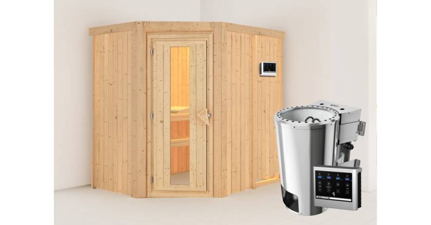 Karibu Sauna Saja + 3,6kW Plug&Play BIO-Kombiofen mit ext. Steuerung Easy