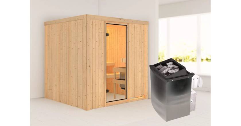 Karibu Sauna Tromsö + 9kW Saunaofen mit integrierter Steuerung
