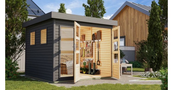 Karibu Gartenhaus 19 mm Lahar 3,5 terragrau 242 x 246 cm