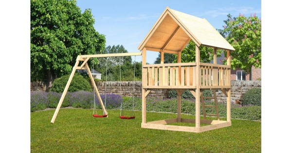 Karibu Spielturm Luis mit Doppelschaukelanbau