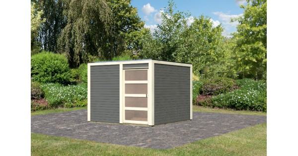 Karibu Gartenhaus 19mm Qubic 2 Gartenhaus 276x276 cm terragrau