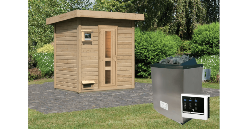 Karibu Sauna Hytti 1 naturbelassen mit 9 kW Ofen mit externer Steuerung