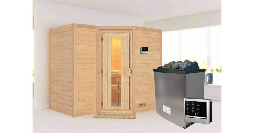 Karibu Sauna Sahib 2 + 9kW Saunaofen mit ext. Steuerung Easy