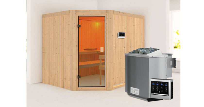 Karibu Sauna Horna + 4,5kW BIO-Kombiofen mit ext. Steuerung Easy