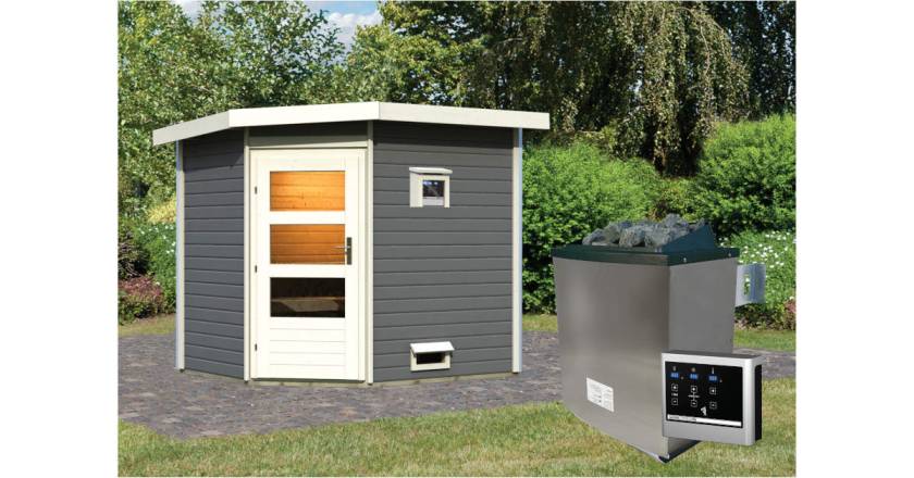 Karibu Sauna Mikka Terragrau +9 kW Saunaofen mit ext. Steuerung Easy