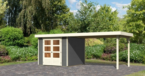 Karibu 19mm Gartenhaus Askola 3,5 mit Anbau 2,80m Terragrau