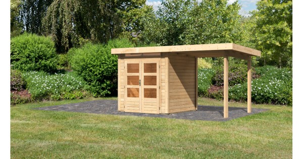 Karibu Gartenhaus 28mm Kandern 1 mit Anbau 2,35m unbehandelt