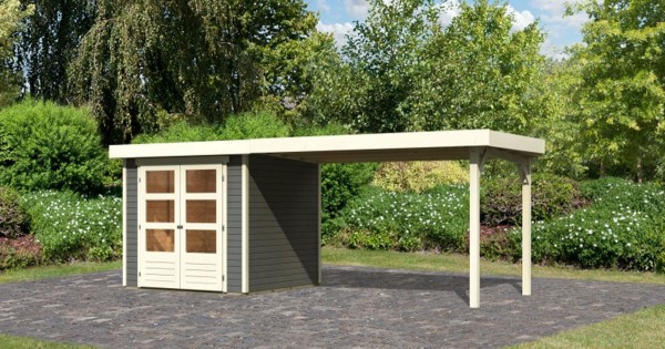 Karibu 19mm Gartenhaus Askola 2 mit Anbau 2,80m Terragrau