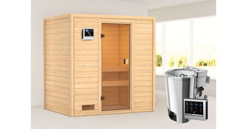 Karibu Sauna Selena + 3,6kW Plug&Play BIO Kombi-Ofen externe Steuerung