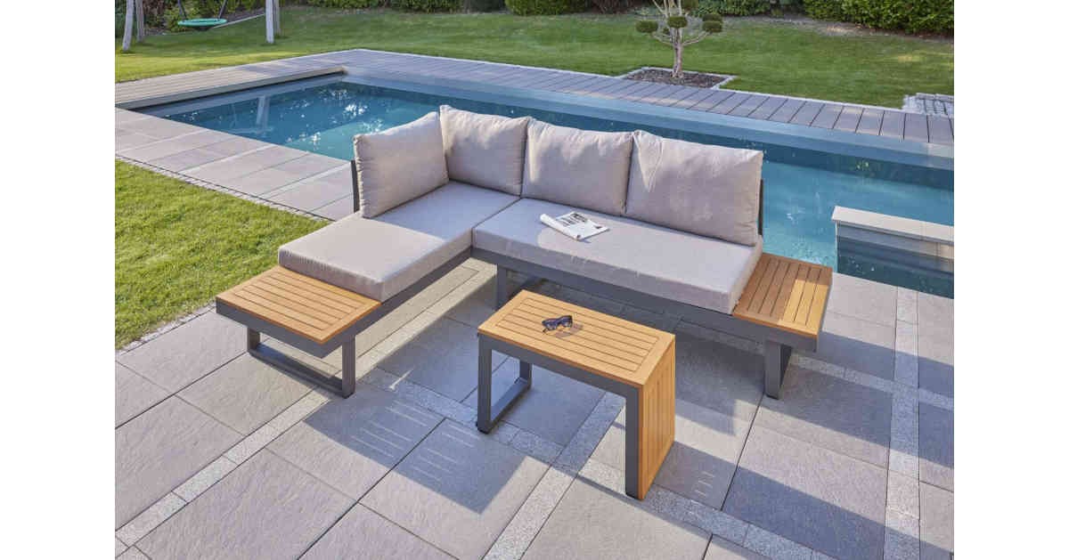 Gartenlounge Set Sungardo 9teilig Anthrazit aus Aluminium Akazie Multifunktions-Gartenmöbel Olympia