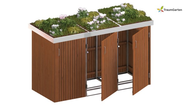 Traumgarten Binto 3er Mülltonnenbox Hartholz mit Pflanzschale