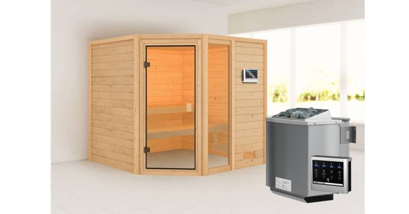 Karibu Sauna Tabea + 9kW BIO-Kombiofen mit ext. Steuerung Easy