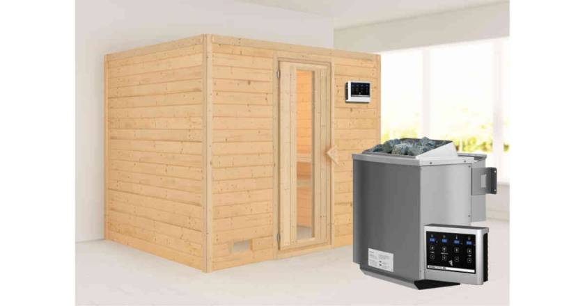 Karibu Sauna Sonara + 9kW BIO-Kombiofen mit ext. Steuerung Easy