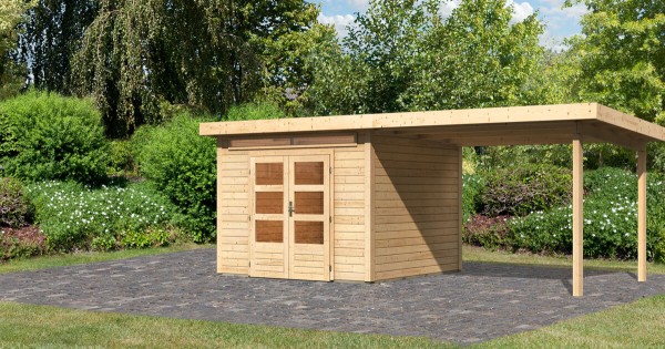 Karibu Gartenhaus 28mm Kandern 6 mit Anbau 3,20m unbehandelt