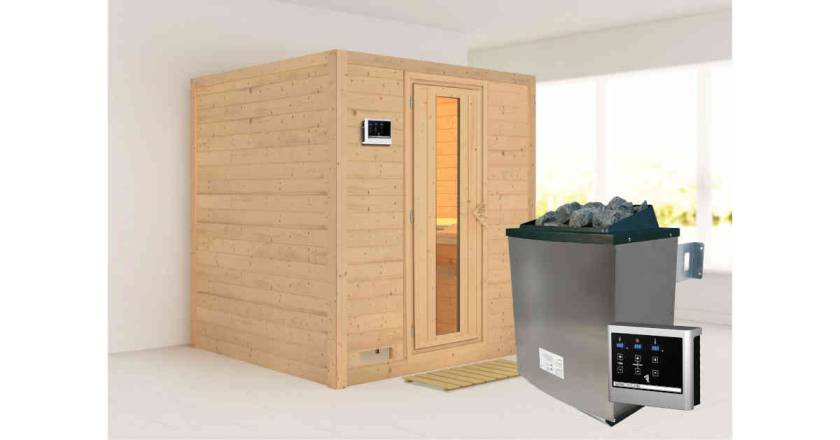 Karibu Sauna Mojave + 9kW Saunaofen mit ext. Steuerung Easy