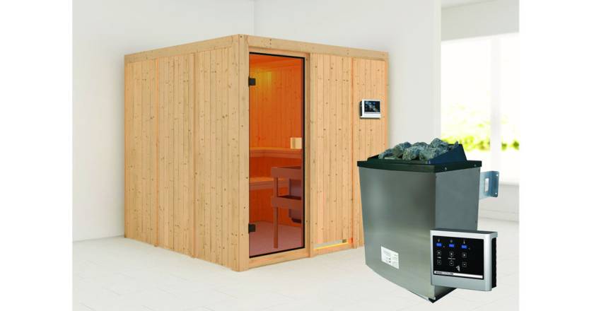 Karibu Sauna Oulu + 4,5kW Saunaofen mit ext. Steuerung Easy