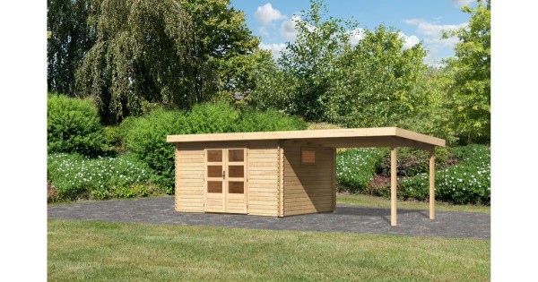 Karibu Gartenhaus Trittau 4 38mm 357x297cm unbehandelt mit Anbau 3,3 m