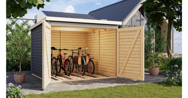 Karibu 19mm Fahrradgarage 4 terragrau mit Solaranlage