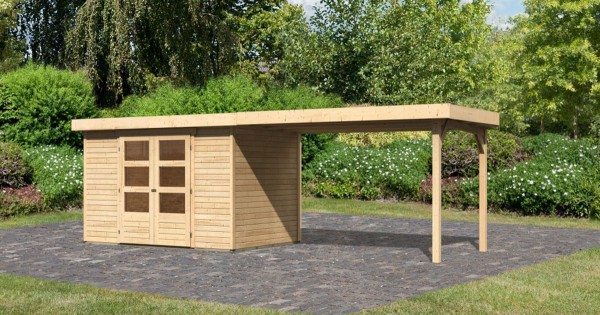 Karibu 19mm Gartenhaus Askola 4 mit Anbau 2,80m unbehandelt