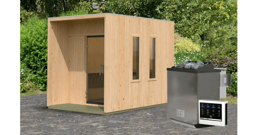 Karibu Saunahaus Laguna mit 9kW Bio-Ofen in zwei Farben erhältlich