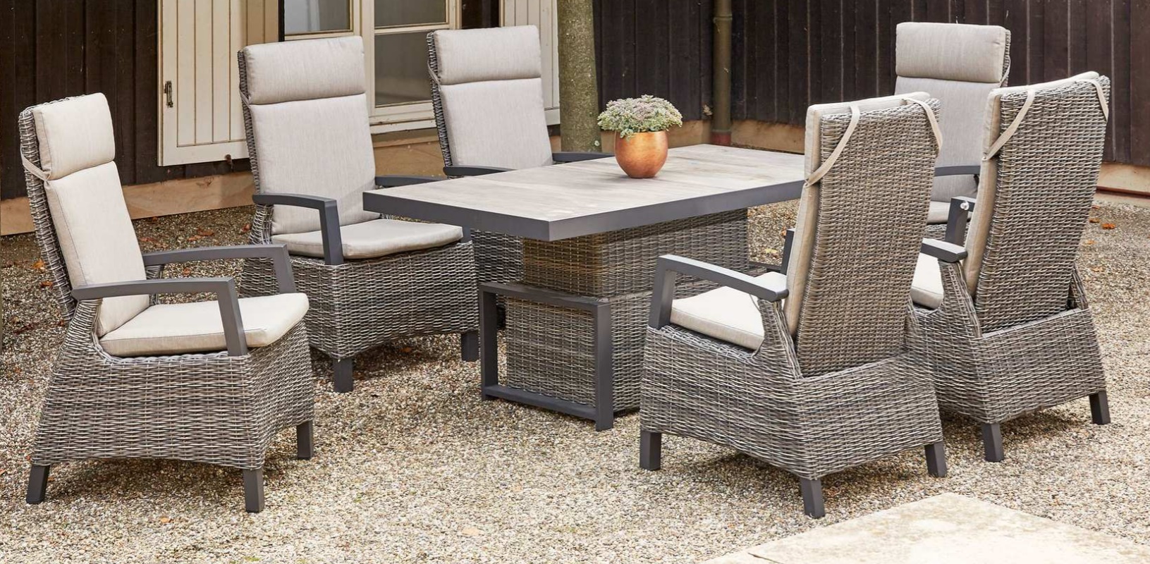 Gartenmöbel Set Siena Garden / Corido charcoal mit Lifttisch 160x90cm und 6  Gartensesseln