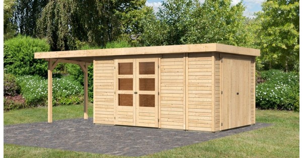 Karibu 19mm Gartenhaus Retola 6 unbehandelt mit Anbauschrank + 2,40m Anbau