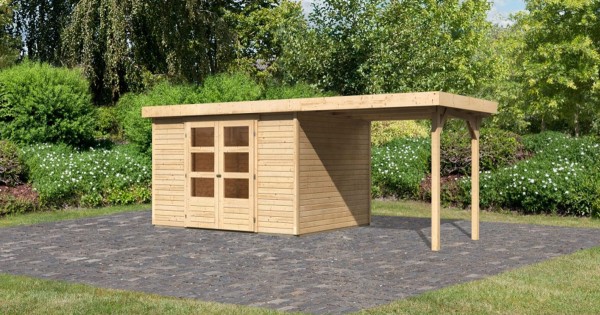 Karibu 19mm Gartenhaus Askola 5 mit Anbau 2,40m unbehandelt