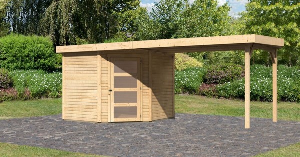 Karibu Gartenhaus 19mm Schwandorf 5 mit Anbau 2,80m unbehandelt